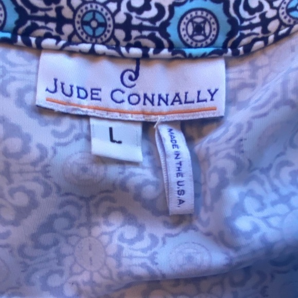 Jude Connally Megan Shift Dress V-Neck 3/4 Sleeve Blue Print Mod Cloth Tunic L - Picture 4 of 8